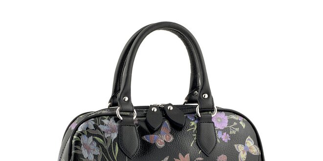 Dámská černá kabelka s květinovým potiskem Valentina Italy