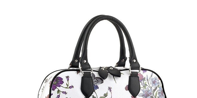 Dámská bílo-černá kabelka s květinovým potiskem Valentina Italy