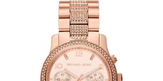 Dámské pozlacené ocelové hodinky Michael Kors a krystalky kolem ciferníku a na řemínku