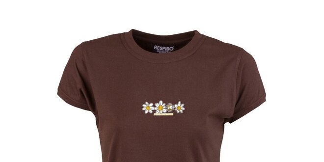 Dámské hnědé tričko s květinami Respiro