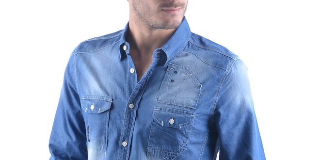 Pánská modrá šisovaná džínová košile RNT23