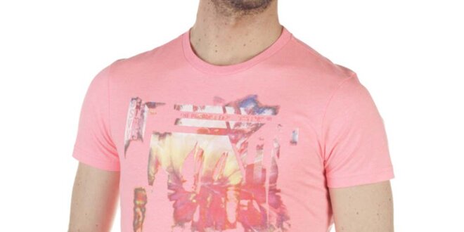 Pánské růžové tričko s pastelovým potiskem SixValves