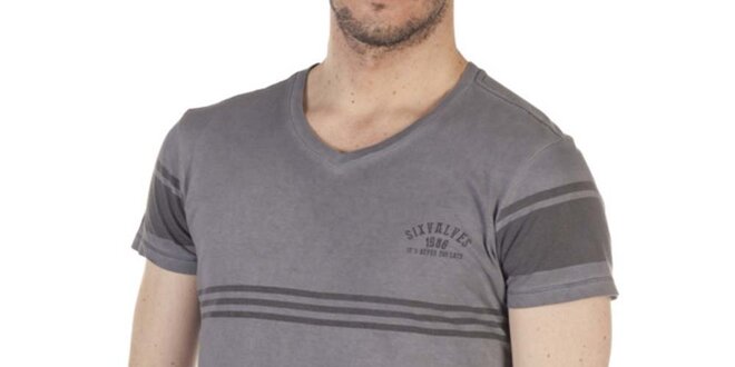 Pánské šedé pruhované tričko SixValves