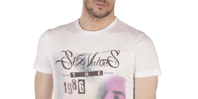 Pánské bílé tričko s barevným potiskem SixValves