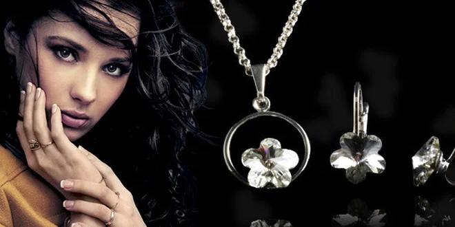 Třpytivá sada náušnic a řetízku Swarovski Elements