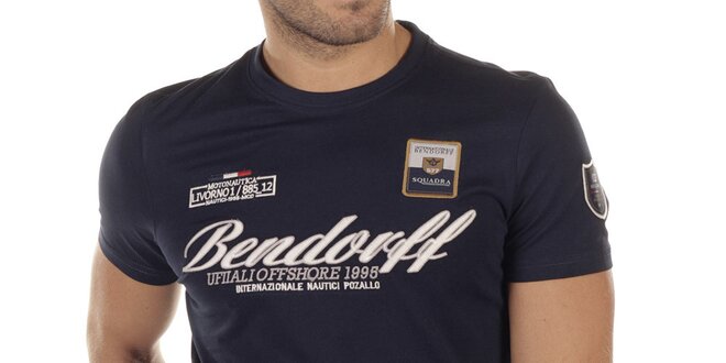 Pánské tmavě modré tričko s výšivkami Bendorff