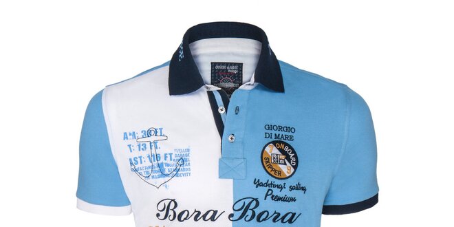 Pánské modro-bílé kostkované polo triko Giorgio Di Mare