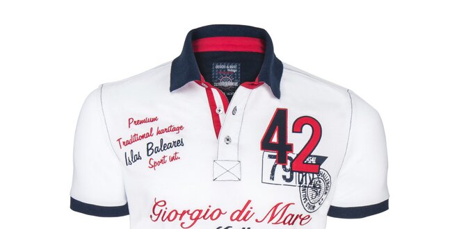 Pánské bílé polo tričko s číslem a nápisy Giorgio Di Mare
