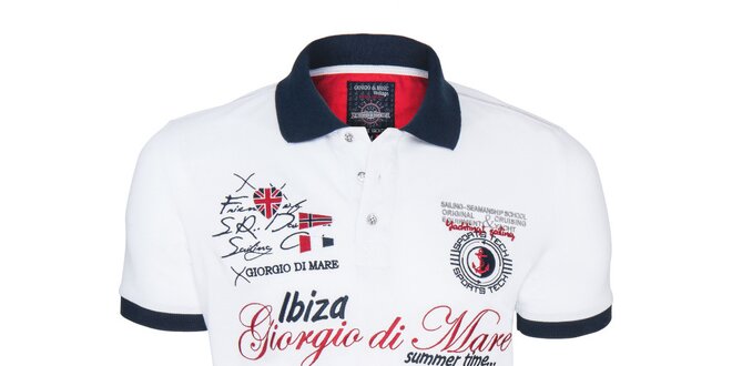 Pánské bílé polo triko s výšivkami na hrudi Giorgio Di Mare
