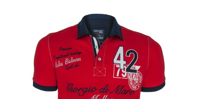 Pánské červené polo tričko s číslem a nápisy Giorgio Di Mare