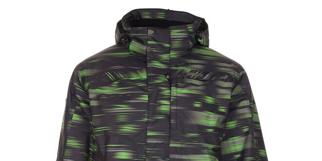Pánská černá zimní bunda Trimm Neon se zeleno-šedým potiskem