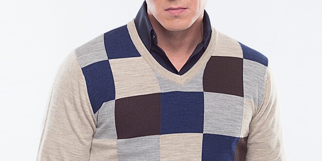 Pánský vlněný svetr s kostkami Blažek