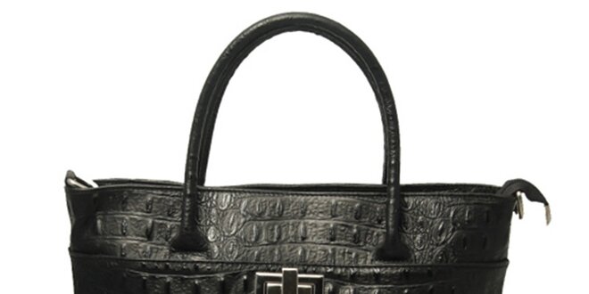 Dámská černá kabelka s motivem krokodýlí kůže Leonardo Farnesi
