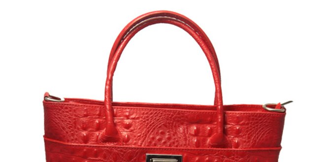 Dámská červená kabelka s motivem krokodýlí kůže Leonardo Farnesi