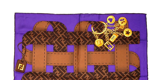 Fialový čtvercový šátek Fendi s motivem opasků