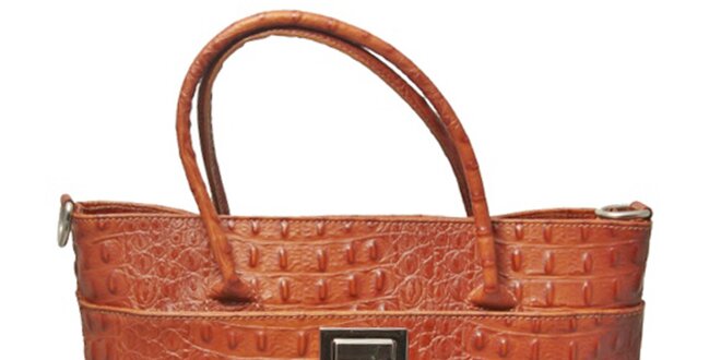 Dámská koňakově hnědá kabelka s motivem krokodýlí kůže Leonardo Farnesi