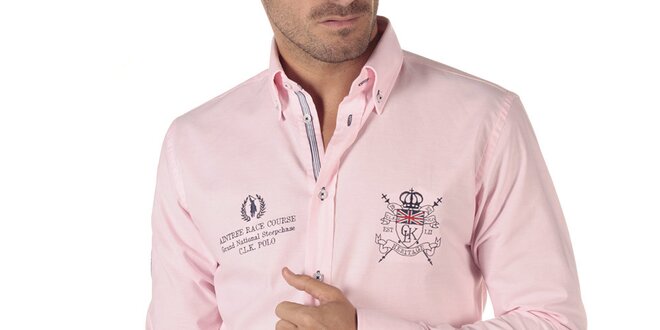 Pánská růžová košile s ozdobnými prvky na hrudi CLK