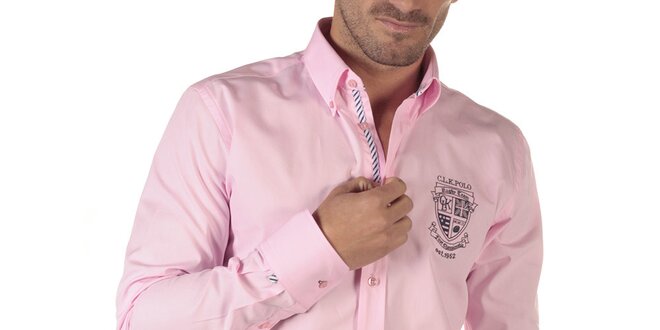 Pánská růžová košile s dlouhým rukávem CLK