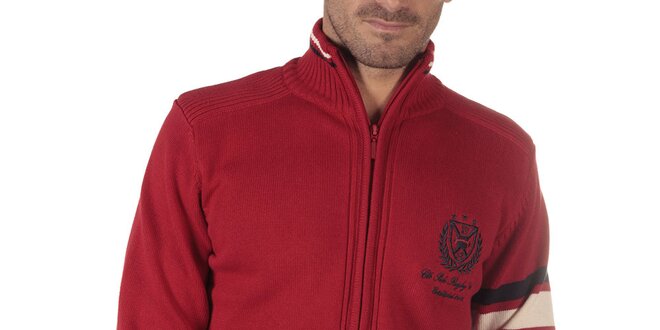 Pánský červený svetr s barevnými proužky CLK