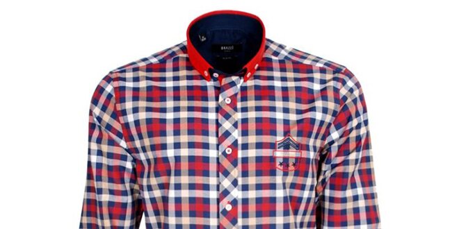 Pánská červeno-modro-bíle kostkovaná košile Brazzi