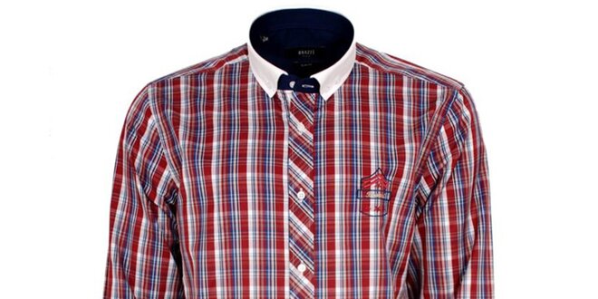 Pánská červeně kostkovaná košile s bílým límečkem Brazzi