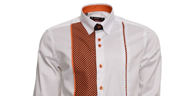 Pánská bílá košile s oranžovými detaily Brazzi