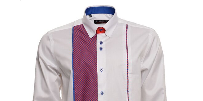 Pánská bílá košile s fuchsiovo-modrými detaily Brazzi