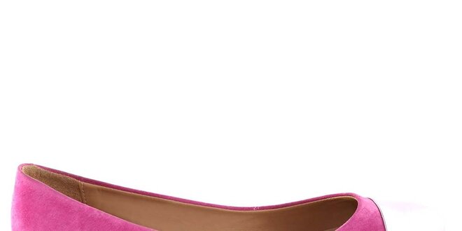 Dámské sytě růžové semišové balerínky s kontrastní špičkou Arezzo