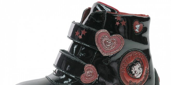 Dětské černé lakované botičky Beppi s červenými detaily