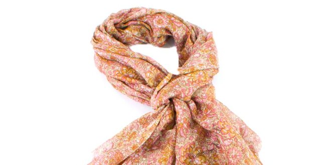 Dámský růžovo-oranžový květovaný šátek Gianfranco Ferré