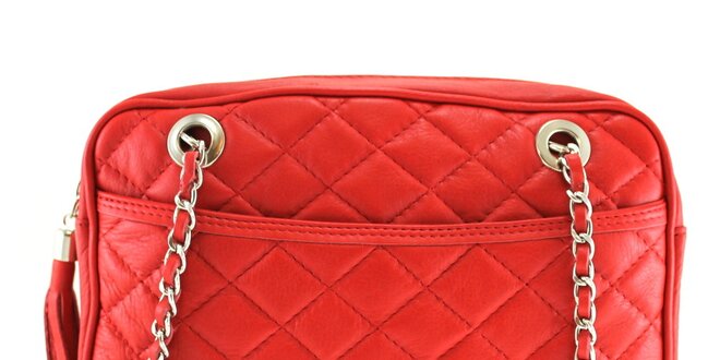 Dámská červená prošívaná kabelka s řetízkem Florence Bags