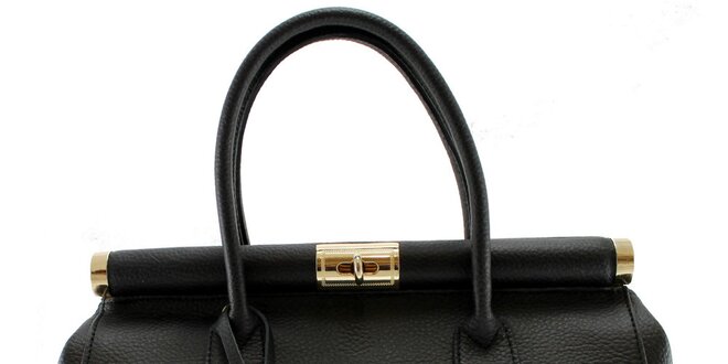 Dámská černá kožená kabelka se zlatým zámečkem Florence Bags
