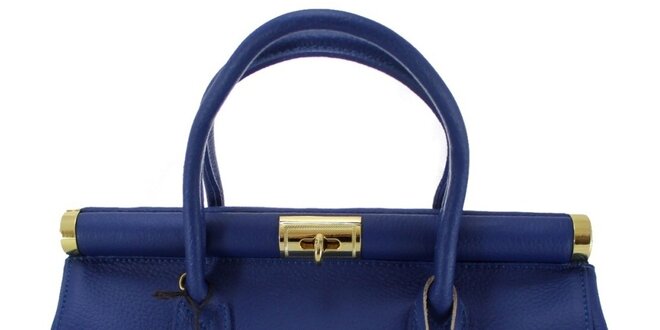 Dámská modrá kožená kabelka se zlatým zámečkem Florence Bags