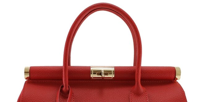 Dámská rudá kožená kabelka se zlatým zámečkem Florence Bags