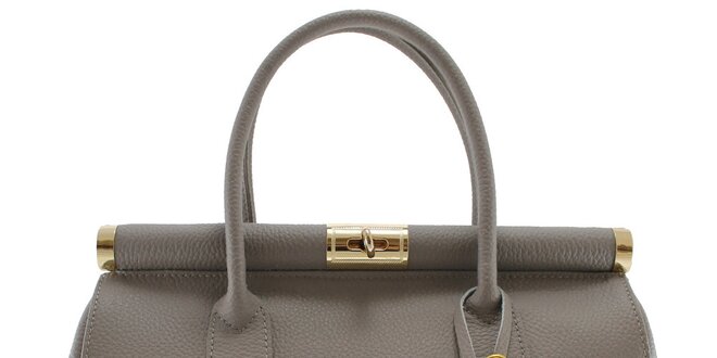 Dámská šedá kožená kabelka se zlatým zámečkem Florence Bags