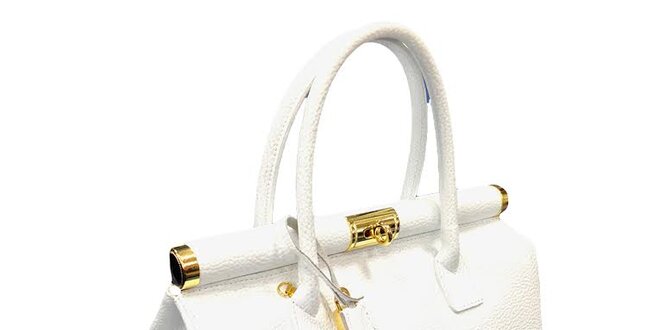 Dámská sněhově bílá kožená kabelka se zlatým zámečkem Florence Bags
