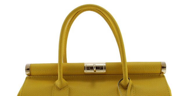 Dámská žlutá kožená kabelka se zlatým zámečkem Florence Bags
