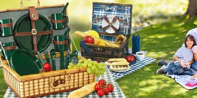 Prostorné piknikové koše pletené z rákosu