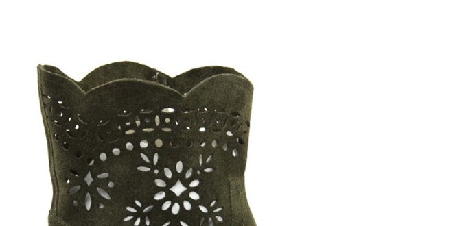 Dámské zelené kotníčkové semišové boty s perforací Giorgio Picino