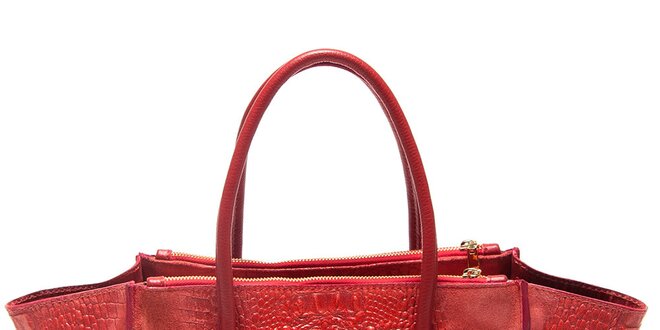 Dámská červená kabelka se vzorem krokodýlí kůže Mangotti