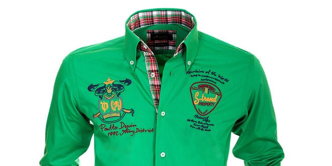 Pánská zelená košile s výšivkami Pontto
