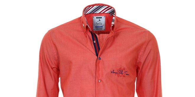 Pánská oranžová košile s pruhovanými manžetami Pontto