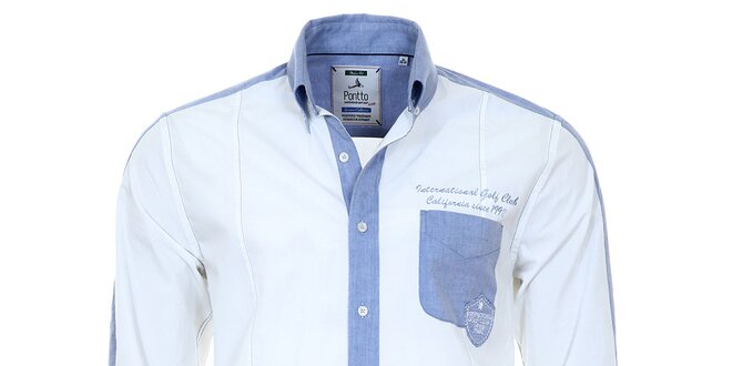 Pánská bílá košile s modrými prvky Pontto