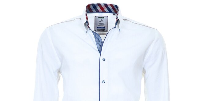 Pánská bílá košile s barevnými manžetami Pontto
