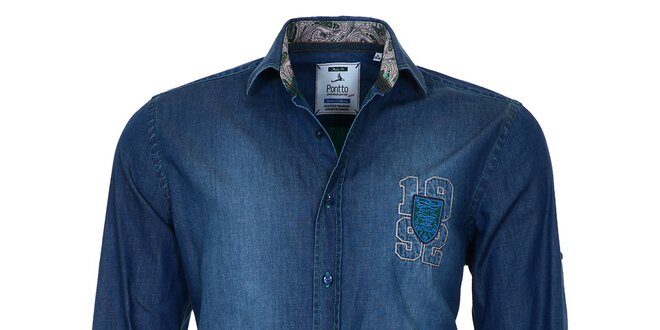 Pánská modrá džínová košile s šisováním Pontto