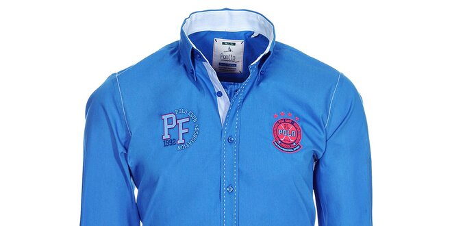 Pánská modrá košile s nápisy Pontto