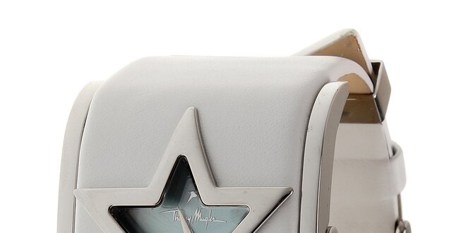 Dámské ocelové hodinky Thierry Mugler s bílým koženým řemínkem