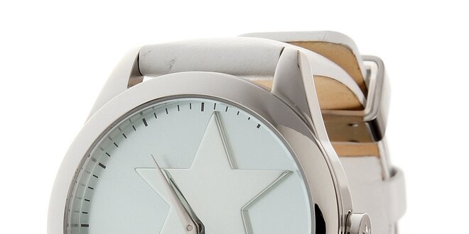 Dámské ocelové hodinky Thierry Mugler s bílým koženým řemínkem