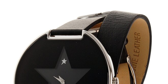 Dámské černé náramkové hodinky Thierry Mugler s dlouhým koženým řemínkem