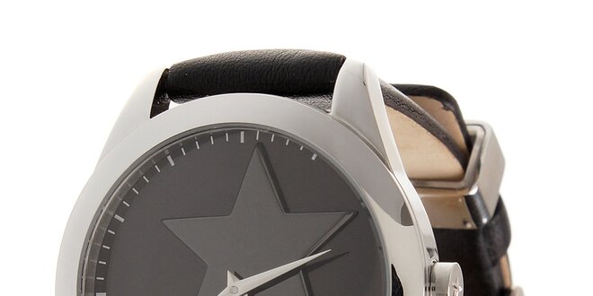 Dámské ocelové hodinky Thierry Mugler s černým koženým řemínkem